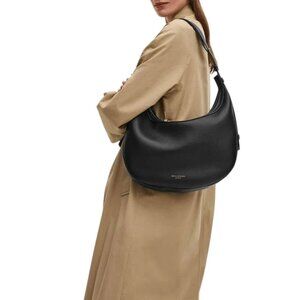 Aspinal of London Hudson Crescent Tote‎ Bag Women’s Black Pebbled Leather Zip